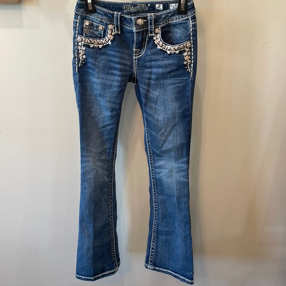 Miss Me Girl Boot cut Thick Stitch Bling Medium wash Jeans JK7696B2 Size 8